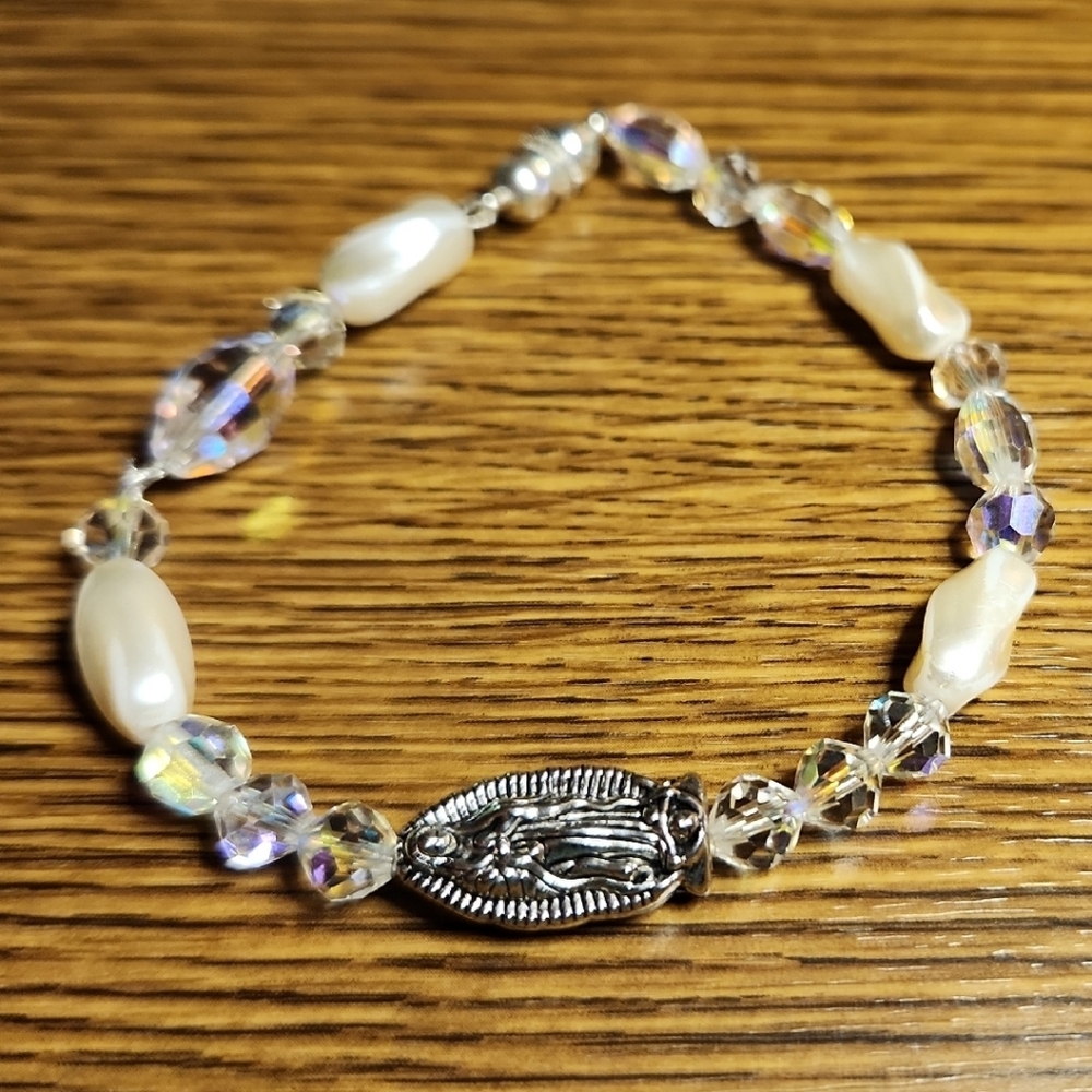 Our Lady Bracelet With Magnetic Closure/safety Chain 7.5-8 Inches